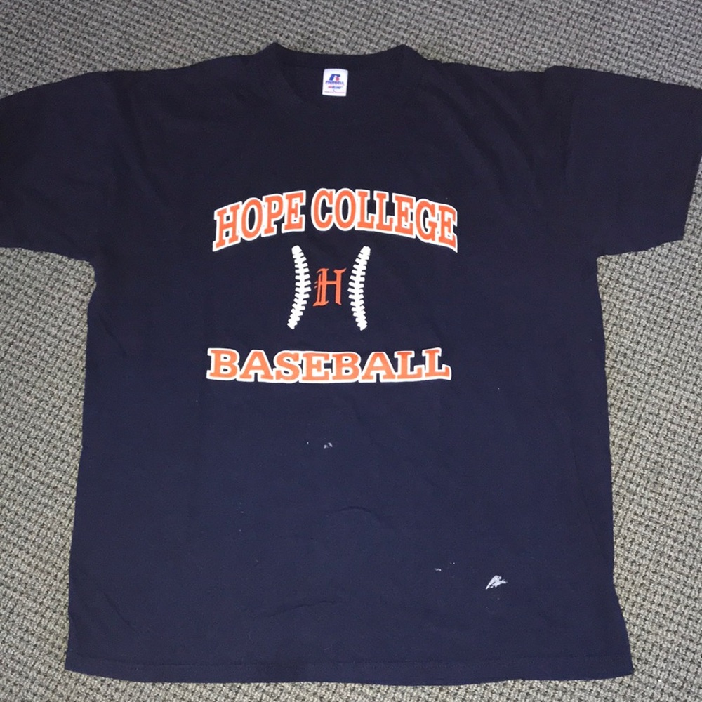 Russell Athletic Navy T-Shirt with Orange and White Hope College Baseball Logo